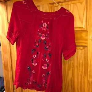 Red. Light. Flowy shirt